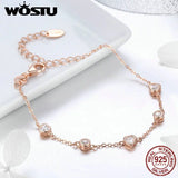 925 Sterling Silver Sweet Heart Link Chain Bracelet For Women CQB097