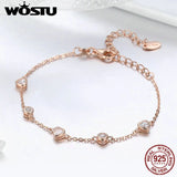 925 Sterling Silver Sweet Heart Link Chain Bracelet For Women CQB097
