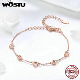 925 Sterling Silver Sweet Heart Link Chain Bracelet For Women CQB097