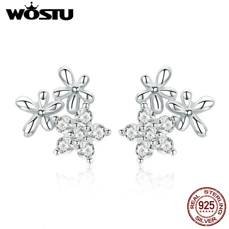 925 Silver Gypsophila Flower Stud Earrings Snowflake Earrings