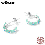 925 Silver Half-Circle Stud Earrings Mint Green Turquoise Stones CQE1404
