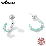 925 Silver Half-Circle Stud Earrings Mint Green Turquoise Stones CQE1404