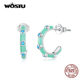 925 Silver Half-Circle Stud Earrings Mint Green Turquoise Stones CQE1404