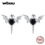 925 Silver Heart Wings Stud Earrings with Red Zircon