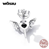 925 Silver Heart Wings Stud Earrings with Red Zircon