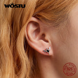 925 Silver Heart Wings Stud Earrings with Red Zircon