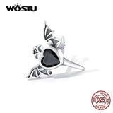 925 Silver Heart Wings Stud Earrings with Red Zircon