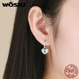 925 Silver Key Lock Drop Earrings Heart Shaped Zircon Wedding Jewelry