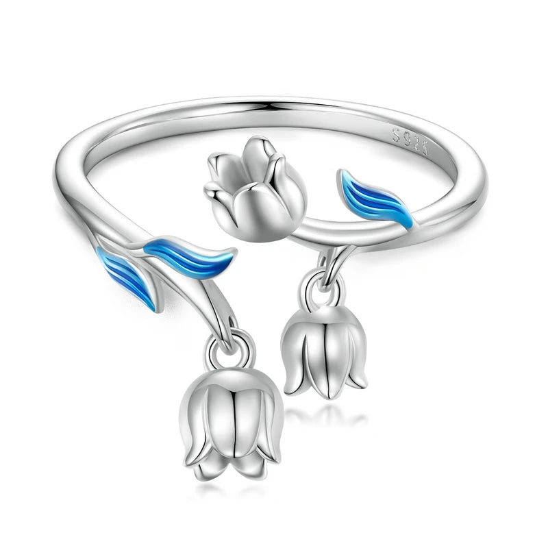 925 Silver Lily of the Valley Open Ring Women Party Engagement Jewelry