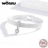925 Silver Heart Beads Zircon Charms For Bracelet Pendant