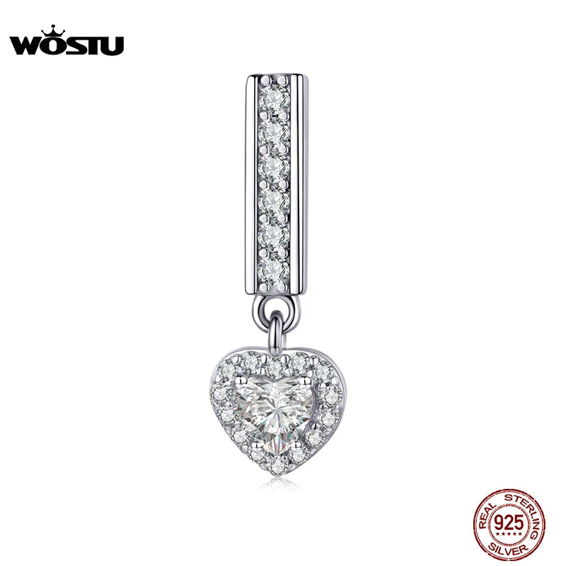 925 Silver Heart Beads Zircon Charms For Bracelet Pendant