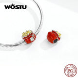 925 Silver Lucky Fortune Bag Beads Red Enamel Charm Bracelet Pendant