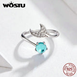 925 Silver Mermaid Women Ring Green Crystal Wedding Jewelry Gift