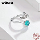 925 Silver Mermaid Women Ring Green Crystal Wedding Jewelry Gift