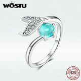925 Silver Mermaid Women Ring Green Crystal Wedding Jewelry Gift