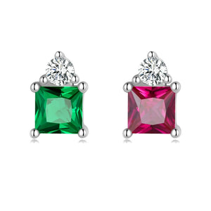 925 Silver Candy Heart Stud Earrings Cube Zircon Jewelry