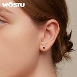 925 Silver Candy Heart Stud Earrings Cube Zircon Jewelry