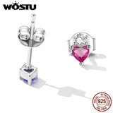 925 Silver Candy Heart Stud Earrings Cube Zircon Jewelry