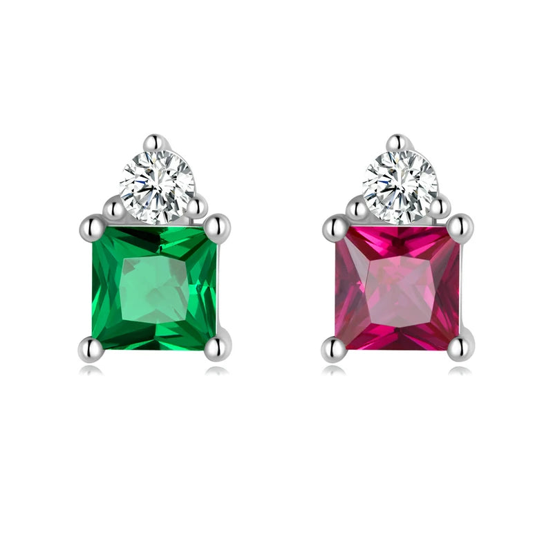925 Silver Candy Heart Stud Earrings Cube Zircon Jewelry