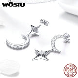 925 Silver Moon & Stars Clear Zircon Drop Earrings - Engagement Style