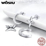 925 Silver Moon & Stars Clear Zircon Drop Earrings - Engagement Style
