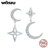 925 Silver Moon & Stars Clear Zircon Drop Earrings - Engagement Style