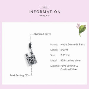925 Silver Notre Dame de Paris Charm for Bracelet Bangles Pendant
