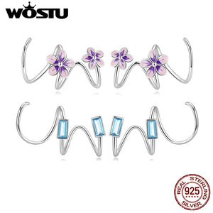 925 Silver Purple Flower Ear Hooks Stud Earrings Zircon Fine Jewelry