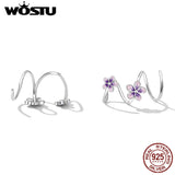 925 Silver Purple Flower Ear Hooks Stud Earrings Zircon Fine Jewelry