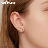 925 Silver Purple Flower Ear Hooks Stud Earrings Zircon Fine Jewelry