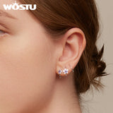 925 Silver Purple Flower Ear Hooks Stud Earrings Zircon Fine Jewelry