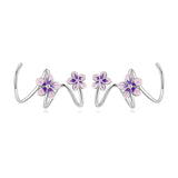 925 Silver Purple Flower Ear Hooks Stud Earrings Zircon Fine Jewelry