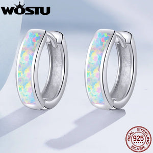 925 Silver Opal Hoop Earrings Wedding Jewelry Gift