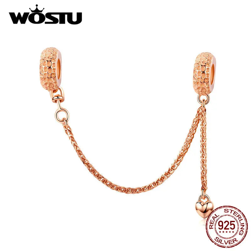 925 Silver Safety Chain Rose Charm for Bracelet