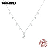 925 Silver Star & Moon Zircon Long Chain Necklace CQN420