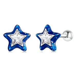 925 Silver Mini Star Stud Earrings Zircon Ear Studs Wedding Jewelry