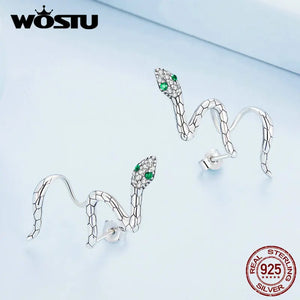 925 Silver Snake Earrings with Zircons Ear Studs for Women
