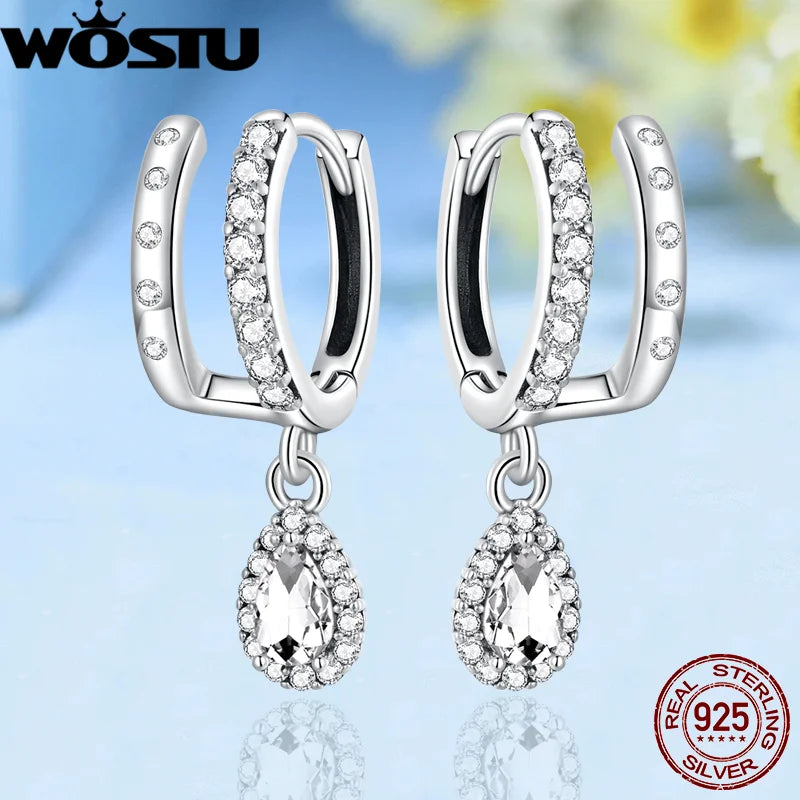 925 Silver Square CZ Dangle Earrings Wedding Party Jewelry
