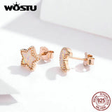 925 Silver Star Moon Stud Earrings Rose Opal Small Earrings CQE691