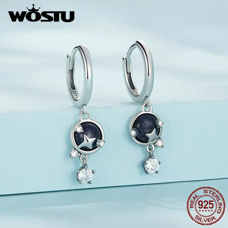 925 Silver Starlight Ear Clips Sandstone Earrings Hoop Wedding Gift