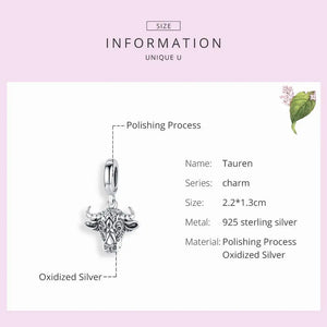925 Silver Tauren Cow Animal Charm for Bracelet Pendant FIC1316