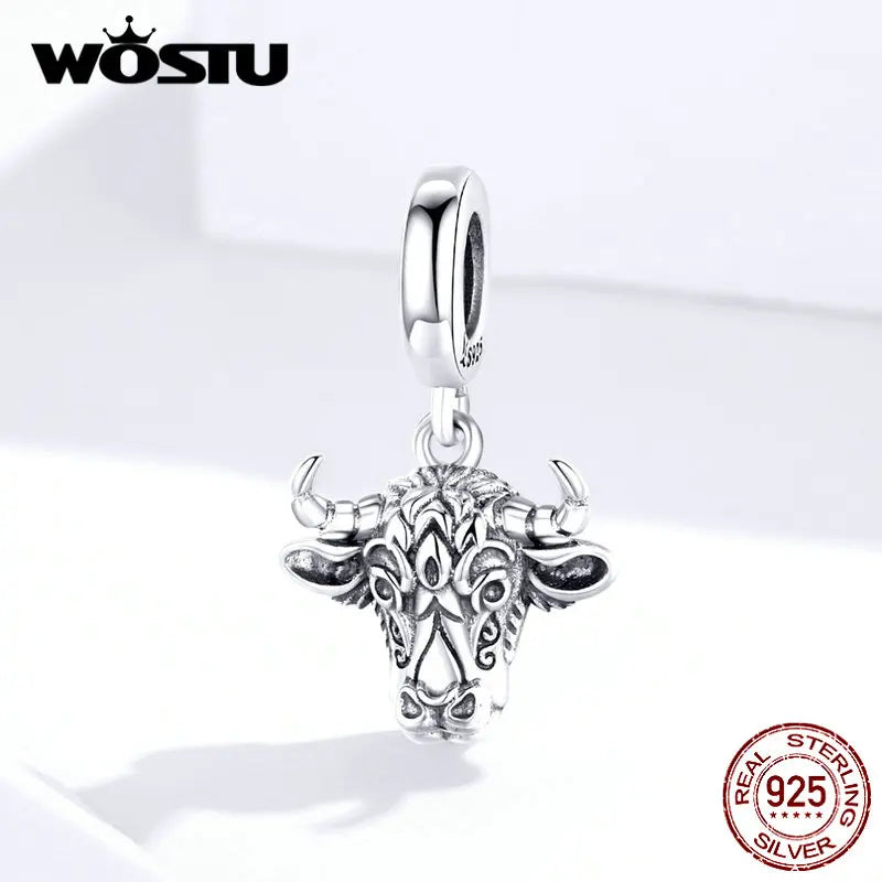 925 Silver Tauren Cow Animal Charm for Bracelet Pendant FIC1316