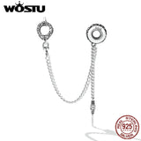 925 Silver Vintage Heart Lock & Key Safety Chain Charm Bracelet