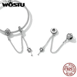 925 Silver Vintage Heart Lock & Key Safety Chain Charm Bracelet