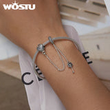 925 Silver Vintage Heart Lock & Key Safety Chain Charm Bracelet
