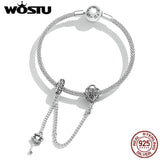 925 Silver Vintage Heart Lock & Key Safety Chain Charm Bracelet