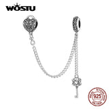 925 Silver Vintage Heart Lock & Key Safety Chain Charm Bracelet