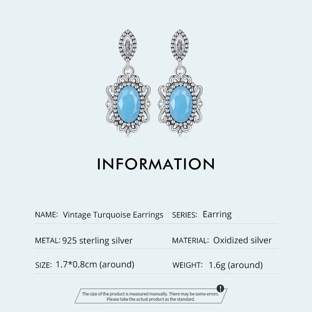 Vintage Turquoise Earrings with Zircons Ear Studs
