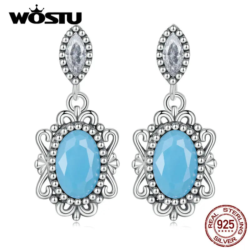 Vintage Turquoise Earrings with Zircons Ear Studs