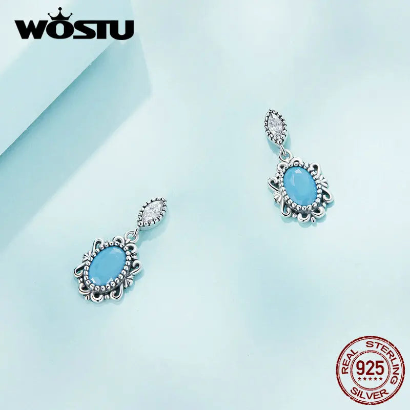 Vintage Turquoise Earrings with Zircons Ear Studs